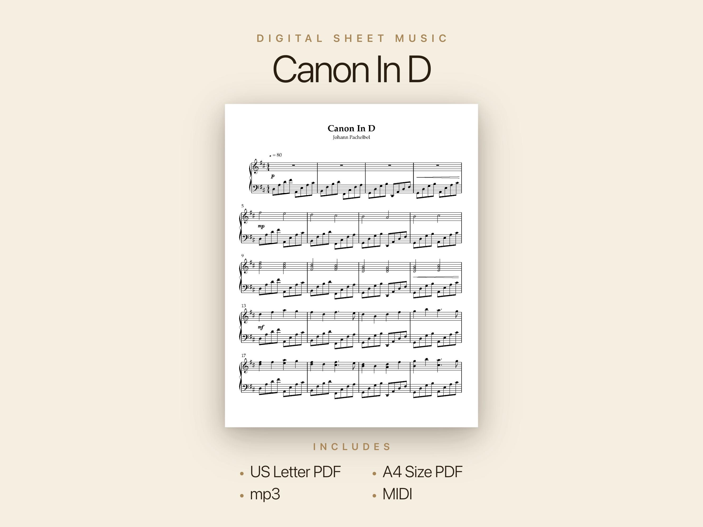 Canon in D – Pachelbel Piano Sheet Music | PDF + MP3 + MIDI | Wedding ...