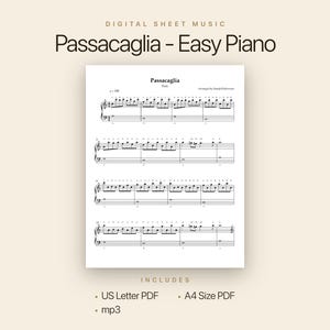 Passacaglia Easy Piano Sheet Music (Handel / Halvorsen) | PDF + MP3 | Easy Classical Arrangement