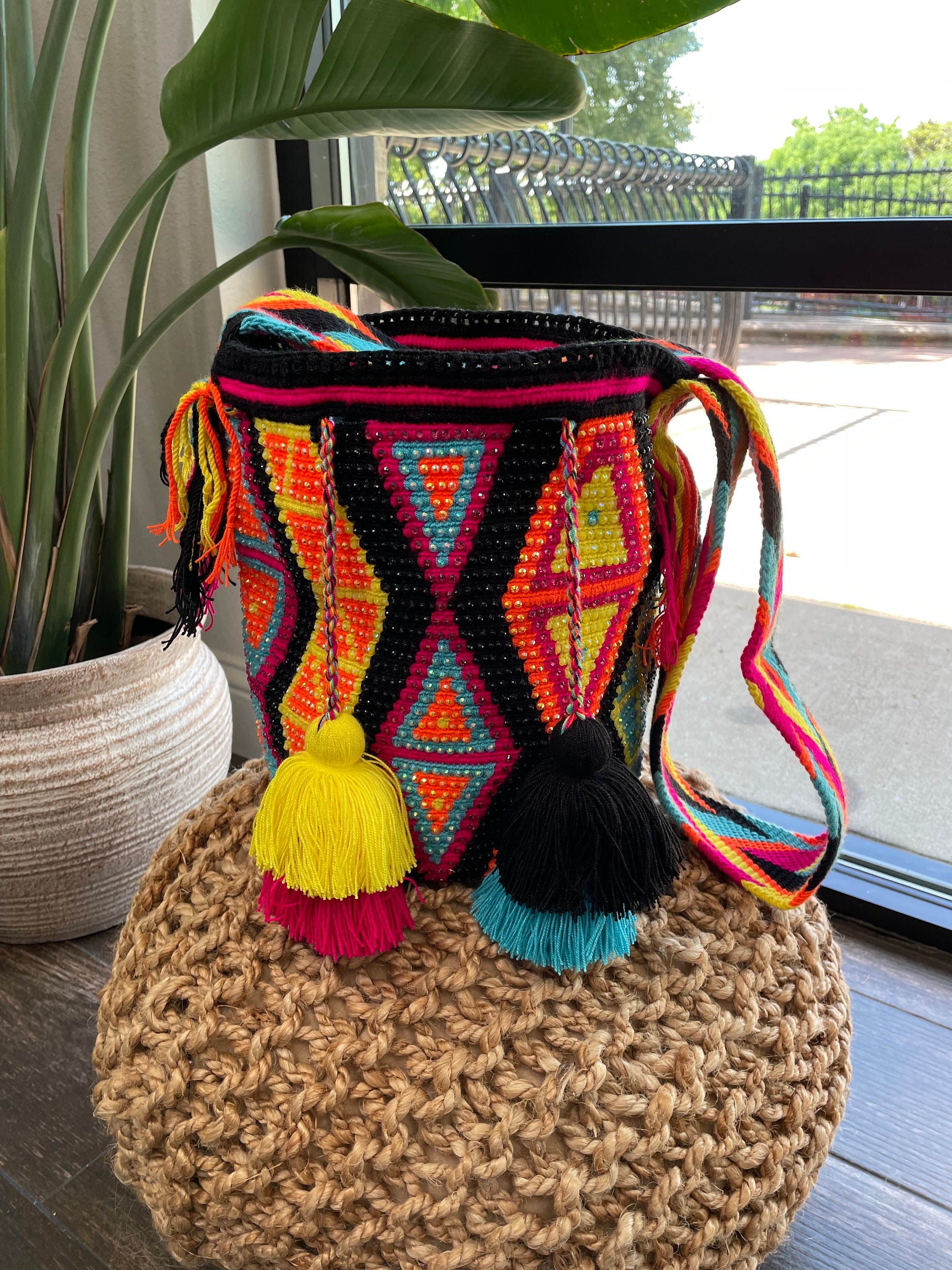 Summer Nights Wayuu Bag Handmade Crochet Bag Rhinestones