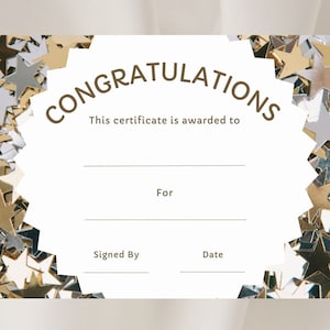 Printable Congratulations Certificate | Personalized Certificate of Achievement Template | Well Done Certificate | Completion Award | PDF