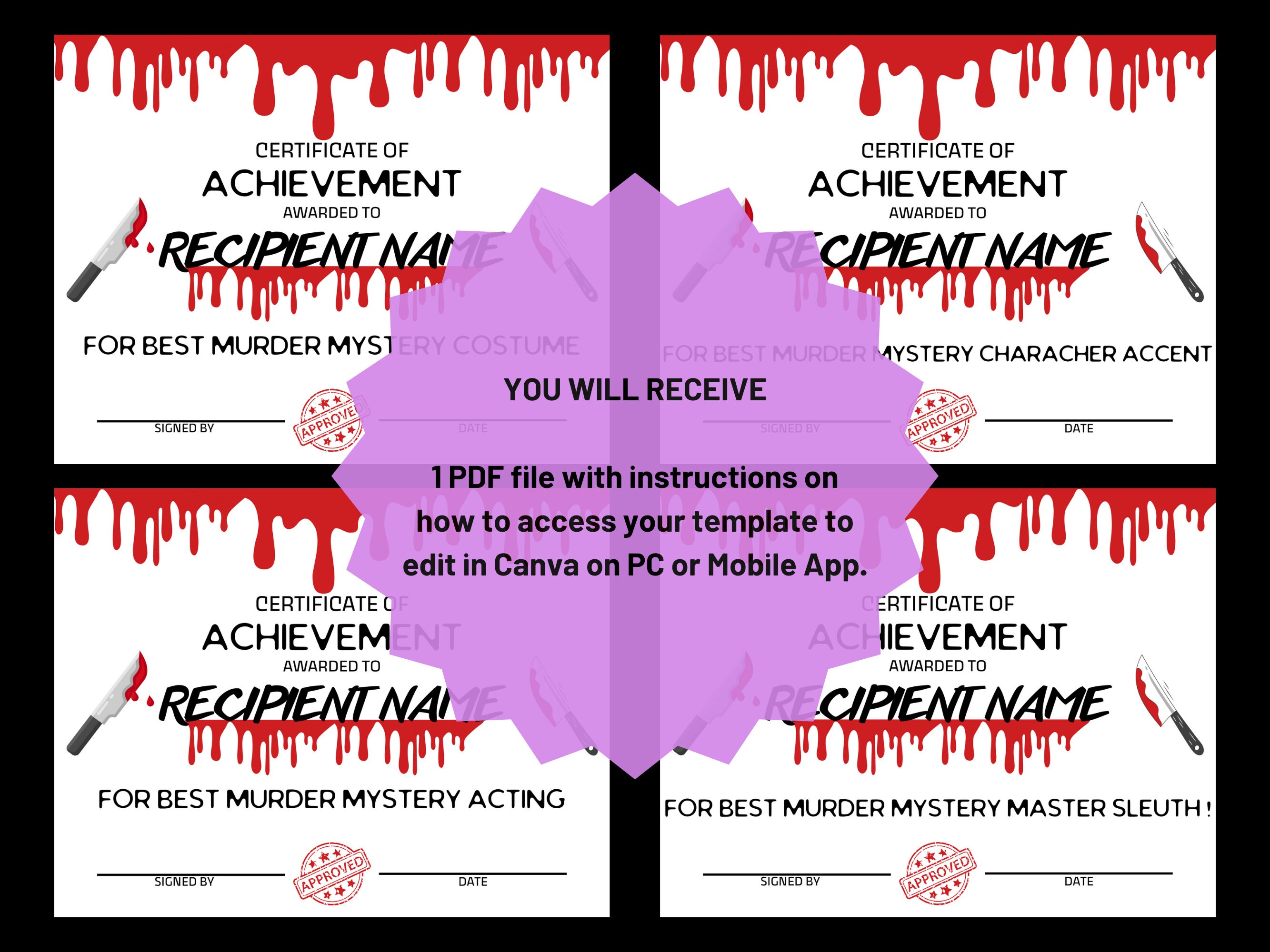 Editable Murder Mystery Award Certificate, Printable Achievement ...