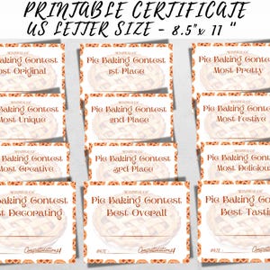 Prêmio do concurso de tortas para impressão, certificado do vencedor do melhor concurso de tortas, competição de Ação de Graças, concurso de festa de escritório e escola em casa, PDF