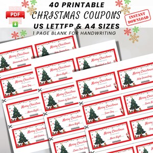 40 livro de cupons de Natal para impressão, cupons de férias personalizados para crianças, modelo de presente de Natal para namorado, namorada, marido, esposa PDF
