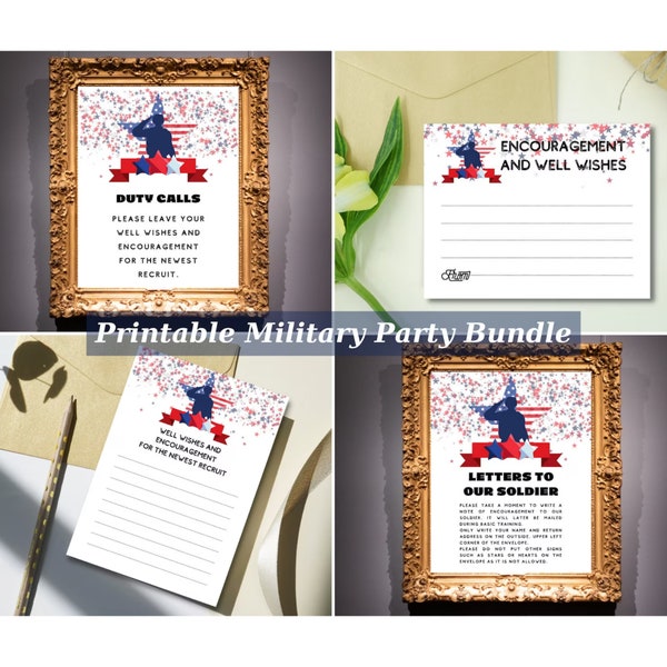 Printable Going Away Party Decor Bundle | USA Patriotic Military Farewell Send-Off Pack | Letters to American Soldier | Army Duty Call Sign