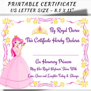 Princess Certificate Printable, Royal Princess Award, Personalize Your Own Magical Princess Certificate, Princess Party Printable, PDF