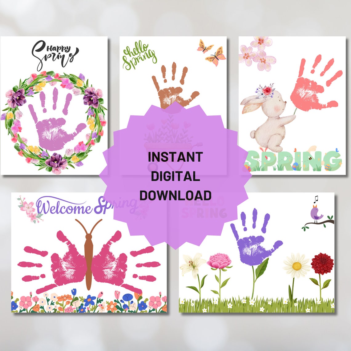 Handprint Set Spring Handprint Art, DIY Kids Keepsake (PDF) - Etsy