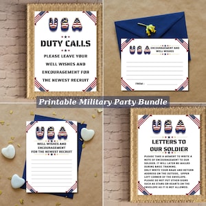 Printable Military Party Bundle | USA Flag Military Decor Pack | Letters to Soldier | Duty Calls Sign | Encouragement For American Recruit