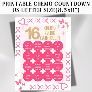 16 Round Breast Cancer Chemo Tracker, Printable Treatment Countdown Calendar, Cancer Fighter Motivate, Cancer Warrior Chemotherapy Encourage