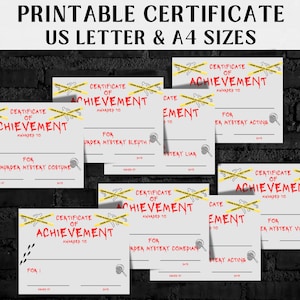 Murder Mystery Award Printable Certificate, Crime Scene Achievement Certificate, Game Night Prize Awards, Game Party Favor, Best Costume PDF