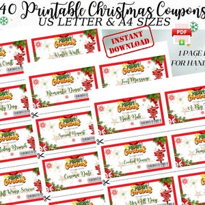 40 Printable Christmas Coupon Book, Personalized Holiday Coupons for Kids, Christmas Gift Template for Boyfriend Girlfriend Husband Wife PDF