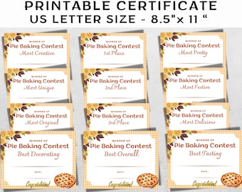 Pie Baking Contest Award Certificate Printable (PDF)