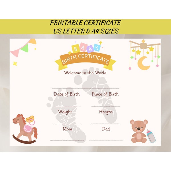 Printable Birth Certificate | Boy Girl Gender Neutral Birth Certificate Keepsake | Personalized Custom Newborn Gift Idea | Instant PDF