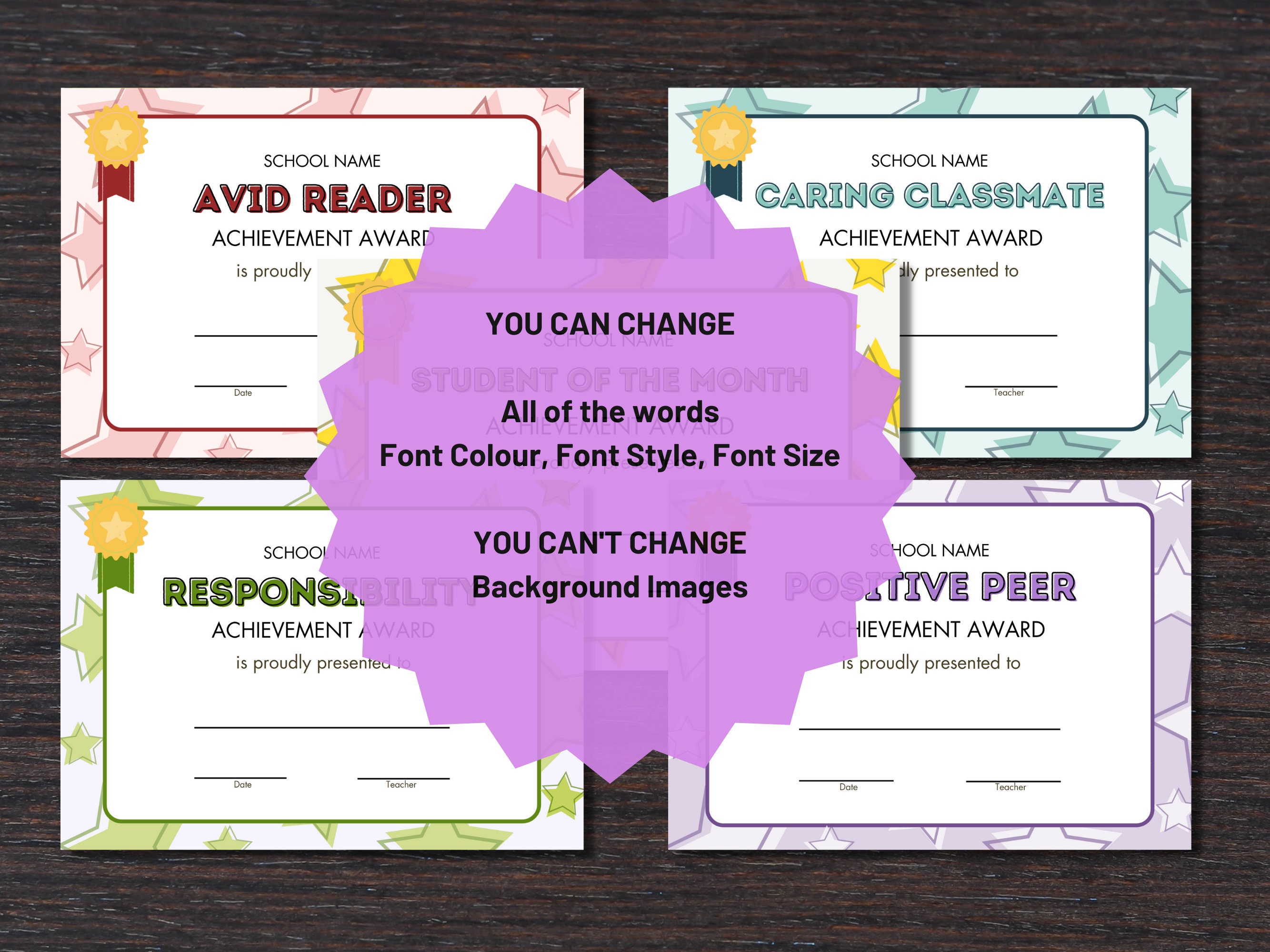 Editable Student Achievement Award Certificate Template, Student of the ...