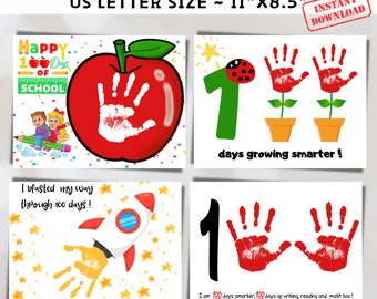 100 Days of School Handprint Craft Set, Homeschool Printable (PDF)