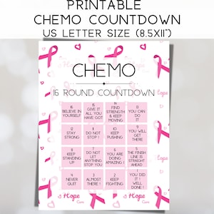 16 Round Breast Cancer Chemo Tracker, Printable Treatment Countdown Calendar, Cancer Fighter Motivate, Cancer Warrior Chemotherapy Encourage