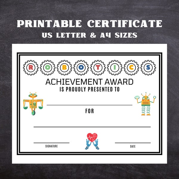 Robotics Achievement Award, Robotics Certificate Template, Robotics Lesson Student Appreciation, Certificate of Robotics Participation PDF