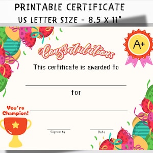 Printable Congratulations Certificate, Bravo Certificate of Achievement Template, Well Done Certificate, Completion Recognition Award, PDF