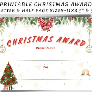 Christmas Certificate, Printable Holiday Certificate, Xmas Download Award, Kids Children Holiday Certificate, Last Minute Holiday Gift, PDF