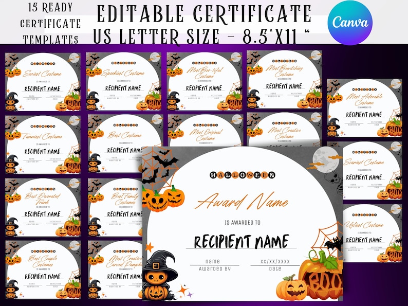 Editable Halloween Costume Award Certificate Template (digital Download ...