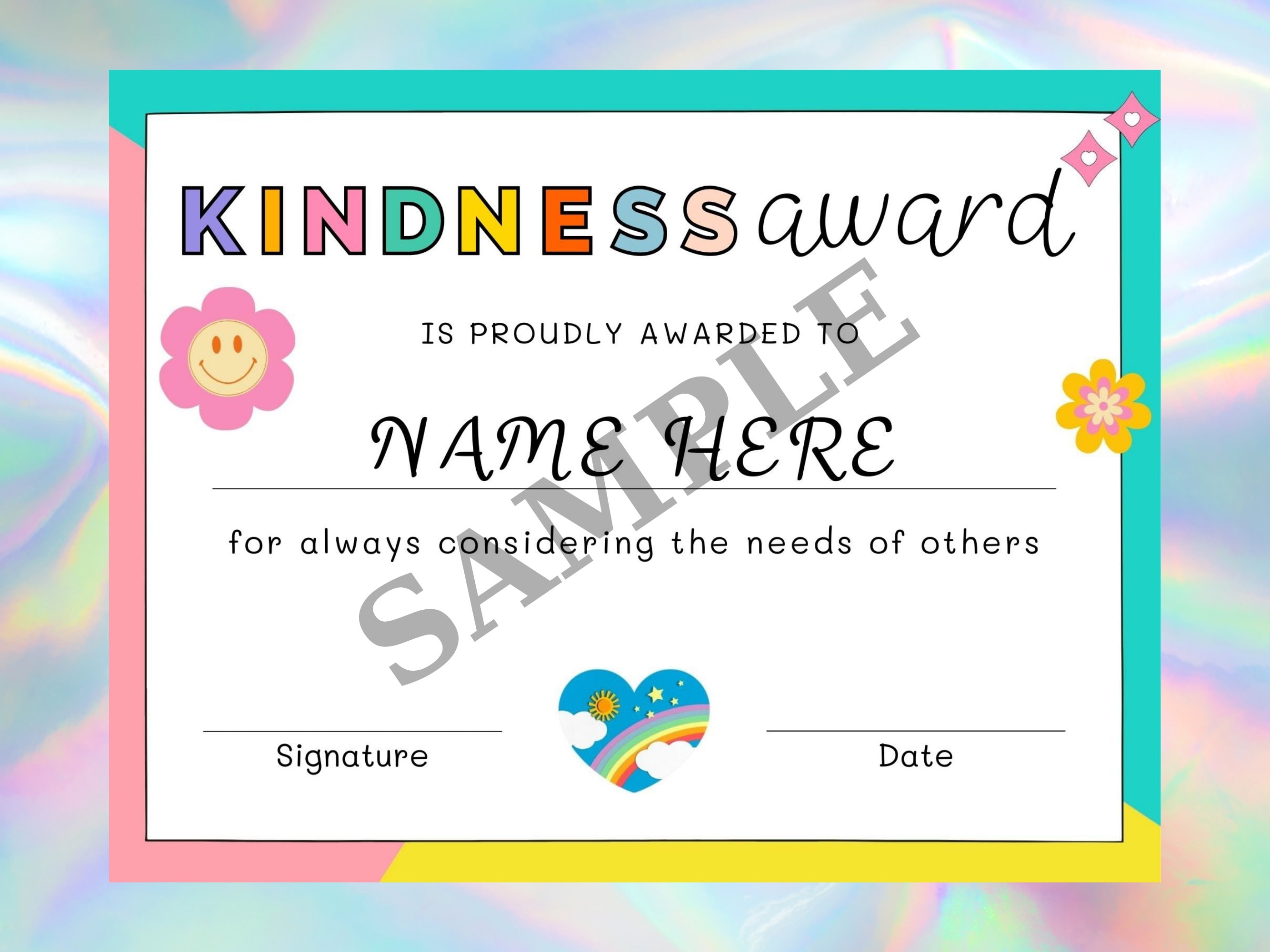 Editable Kindness Award Certificate Template, Cute Kids Customizable ...