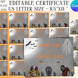 Editable Halloween Costume Award Certificate, Trick or Treat Costume Award, Spooktacular Decoration Costume Winner, Hauntingly Celebration