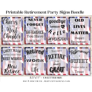 Patriotic Retiring Celebration Printable Signs Bundle, Military Retirement Party Decoration, USA Flag Retiring Party, Happy Retirement Gift