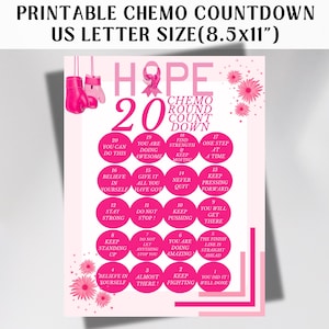 20 Round Breast Cancer Chemo Tracker, Printable Treatment Countdown Calendar, Cancer Fighter Motivate, Cancer Warrior Chemotherapy Encourage