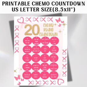 20 Round Breast Cancer Chemo Tracker, Printable Treatment Countdown Calendar, Cancer Fighter Motivate, Cancer Warrior Chemotherapy Encourage
