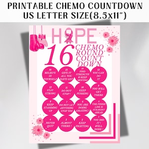 16 Round Breast Cancer Chemo Tracker, Printable Treatment Countdown Calendar, Cancer Fighter Motivate, Cancer Warrior Chemotherapy Encourage