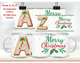 Weihnachten Alphabet PNG Tassen Vorlage, A bis Z Sublimation (Digitaler Download)
