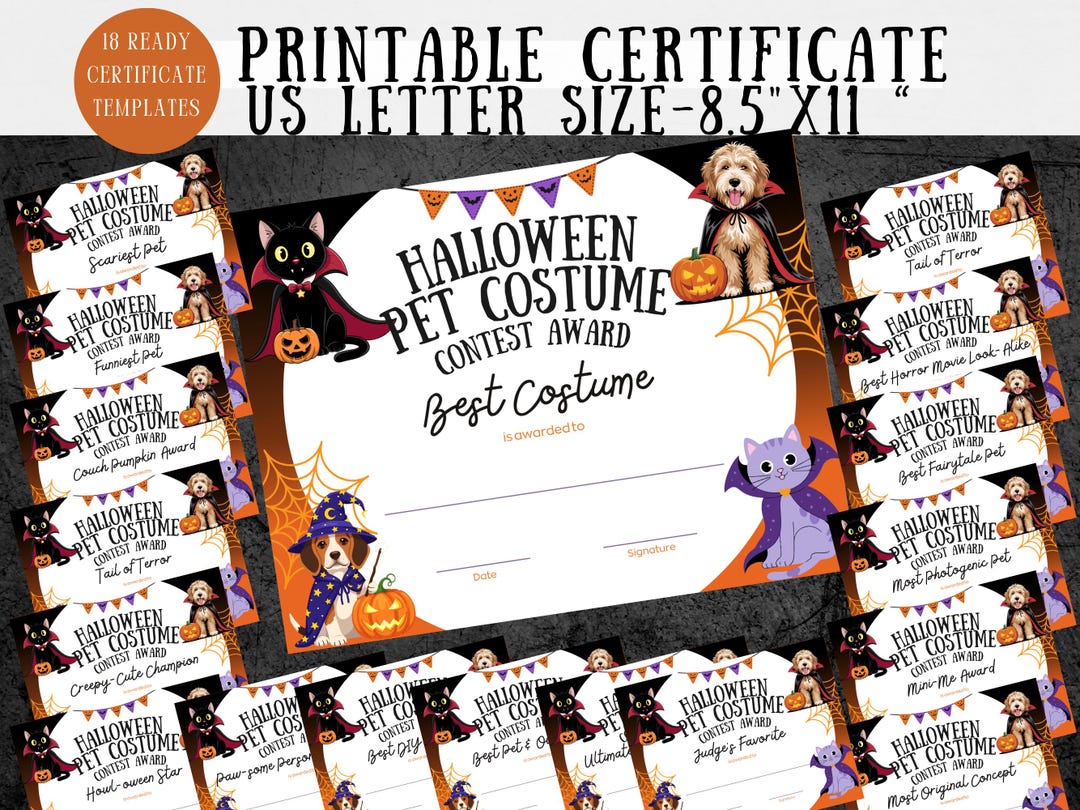 Halloween Pet Costume Contest Award Certificates (digital Download) - Etsy