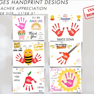 Apreciação do professor Handprint Art Craft, presente DIY para impressão Presente do professor de final de ano, professor obrigado presente atividade do aluno para crianças, PDF