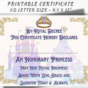 Princess Certificate Printable, Royal Princess Award, Personalize Your Own Magical Princess Certificate, Princess Party Printable, PDF