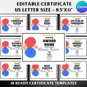 Table Tennis Award Certificate Editable, Customizable Sports Recognition, Printable Ping Pong Achievement, Personalized Competition Champion