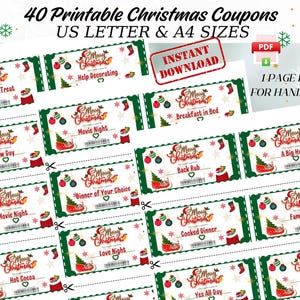 40 livro de cupons de Natal para impressão, cupons de férias personalizados para crianças, modelo de presente de Natal para namorado, namorada, marido, esposa PDF