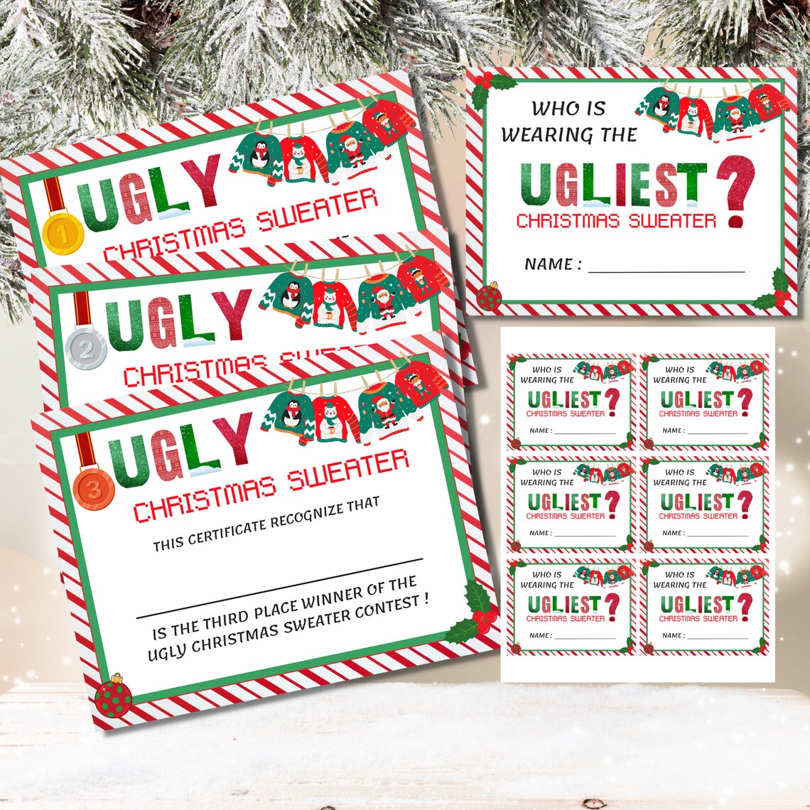 Christmas Ugly Sweater Party Bundle Printable, Ugly Sweater Party Game ...