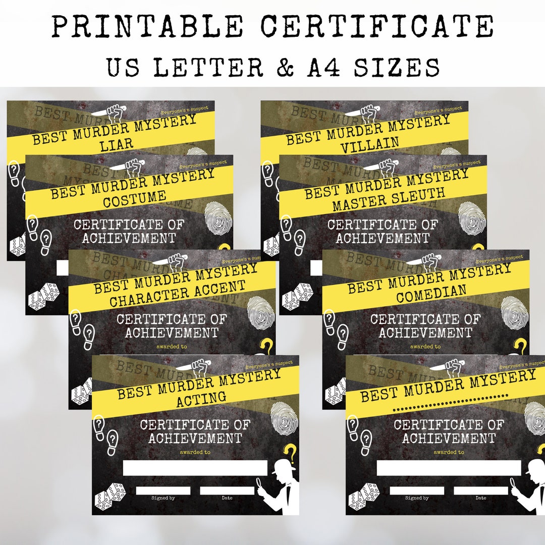 Murder Mystery Award Certificates Game Night Prizes printable Etsy UK