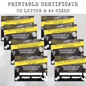 Murder Mystery Award Printable Certificate, Crime Scene Achievement Certificate, Game Night Prize Awards, Game Party Favor, Best Costume