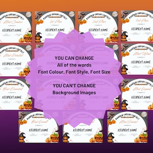 Editable Pumpkin Carving Contest Award Certificate Template, Halloween ...
