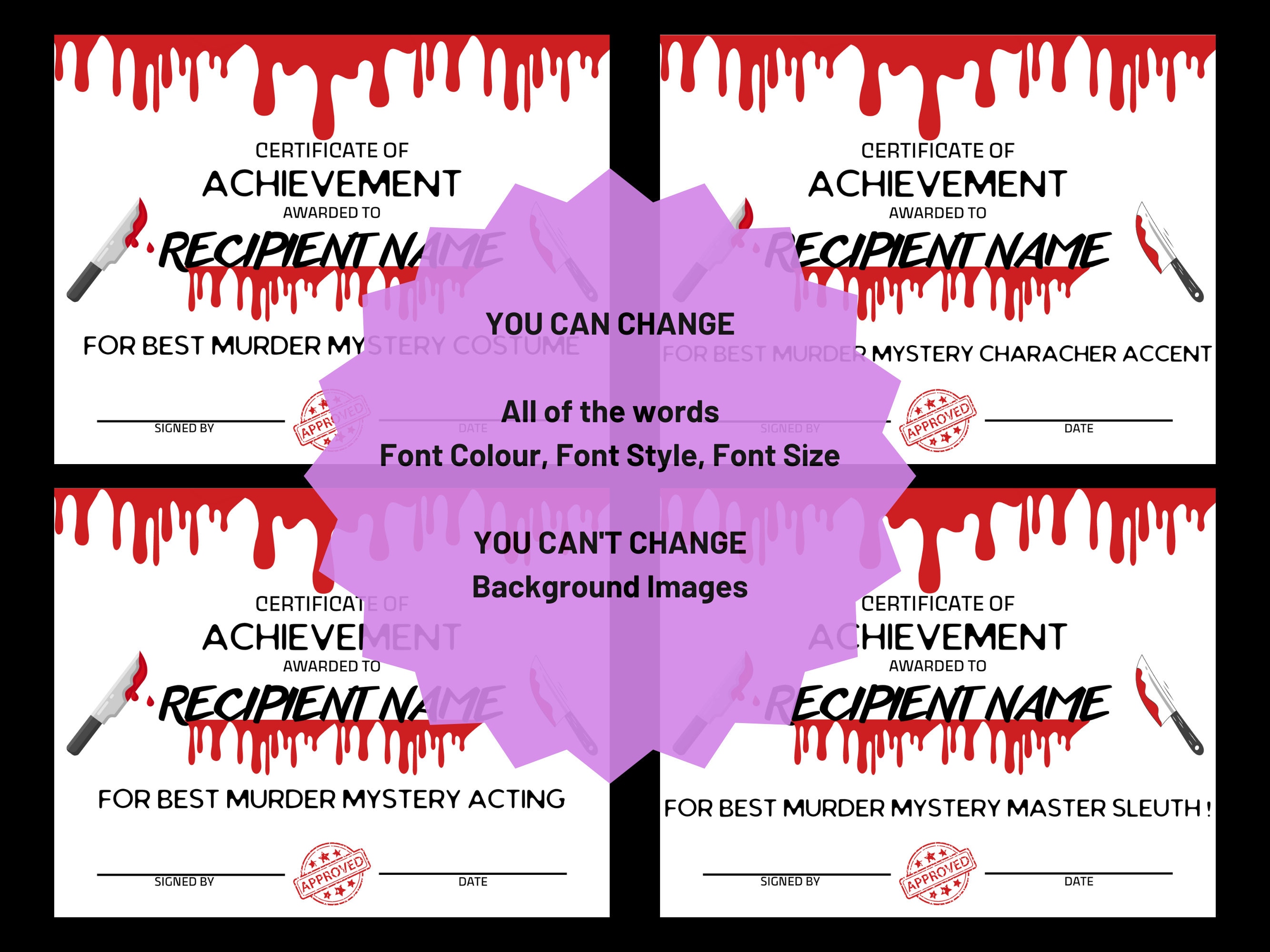 Editable Murder Mystery Award Certificate, Printable Achievement ...