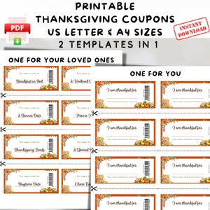 Printable Thanksgiving Coupons, Thanksgiving Family Gift Vouchers, Autumn Coupons, Thanksgiving Activity for Kids Gratitude, Fall Present