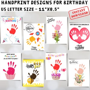 Manualidad con huella de mano para cumpleaños, tarjeta de felicitación de cumpleaños para regalar, recuerdo de bebé imprimible, actividad para padres y maestros para niños, PDF