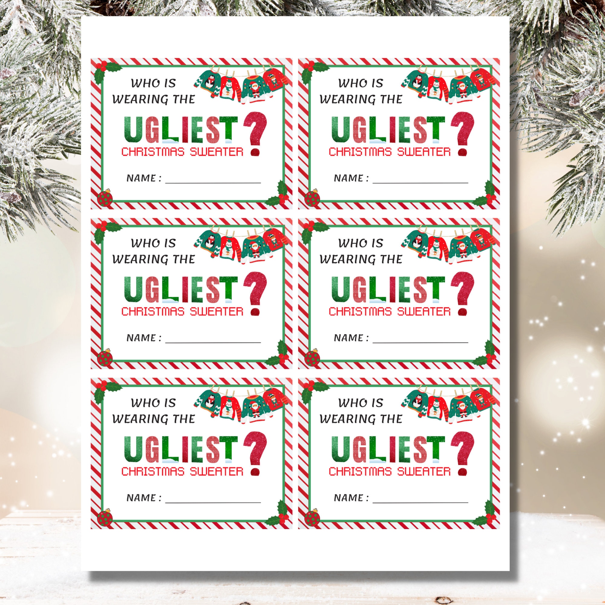 Christmas Ugly Sweater Party Bundle Printable, Ugly Sweater Party Game, Contest Certificate ...