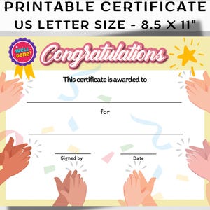 Printable Congratulations Certificate, Bravo Certificate of Achievement Template, Well Done Certificate, Completion Recognition Award, PDF
