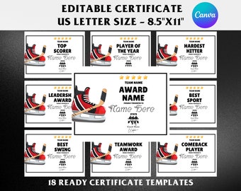 Ice Hockey Award Certificate Template, Sports Recognition (PDF)