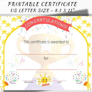 Printable Congratulations Certificate, Bravo Certificate of Achievement Template, Well Done Certificate, Completion Recognition Award, PDF