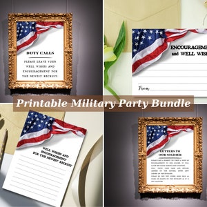 Printable Military Party Sign Bundle, USA Flag Military Decor Pack, Letters to Soldier, Duty Calls, Encouragement For New American Recruit