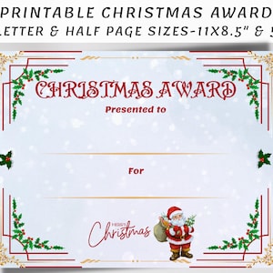 Christmas Certificate, Printable Holiday Certificate, Xmas Download Award, Kids Children Holiday Certificate, Last Minute Holiday Gift, PDF