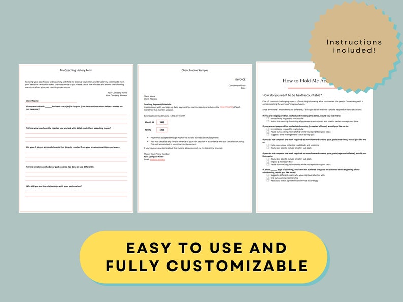 Coaching Forms & Templates Kit - Etsy