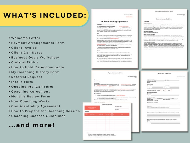 Coaching Forms & Templates Kit - Etsy